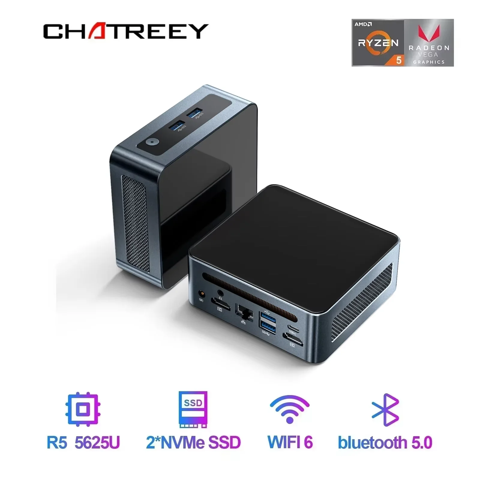 Chatreey AN2P 미니 PC R5 5625U/3550H 게임용 데스크탑 컴퓨터 NVME SSD WIFI6 HD Windows 11 Pro