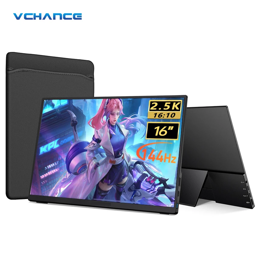 VCHANCE 16'' 2.5K 144hz 휴대용 모니터 16:10 100I-P3 2560x1600p 550nit 게임 디스플레이 PC 노트북 전화 스위치 PS4/5 Xbox