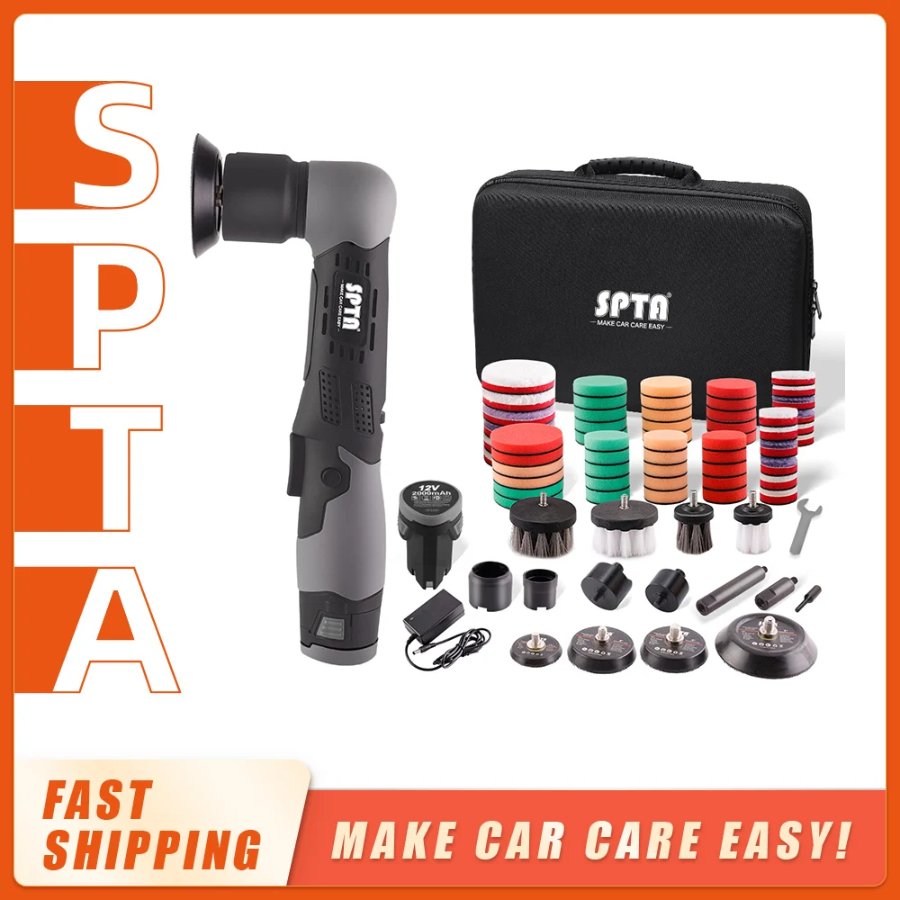 SPTA 12V 무선 미니 자동차 폴리 셔 RO/DA 마이크로 스크래치 킬러 무선 디테일 폴리 셔 조정 속도 및 1 배터리