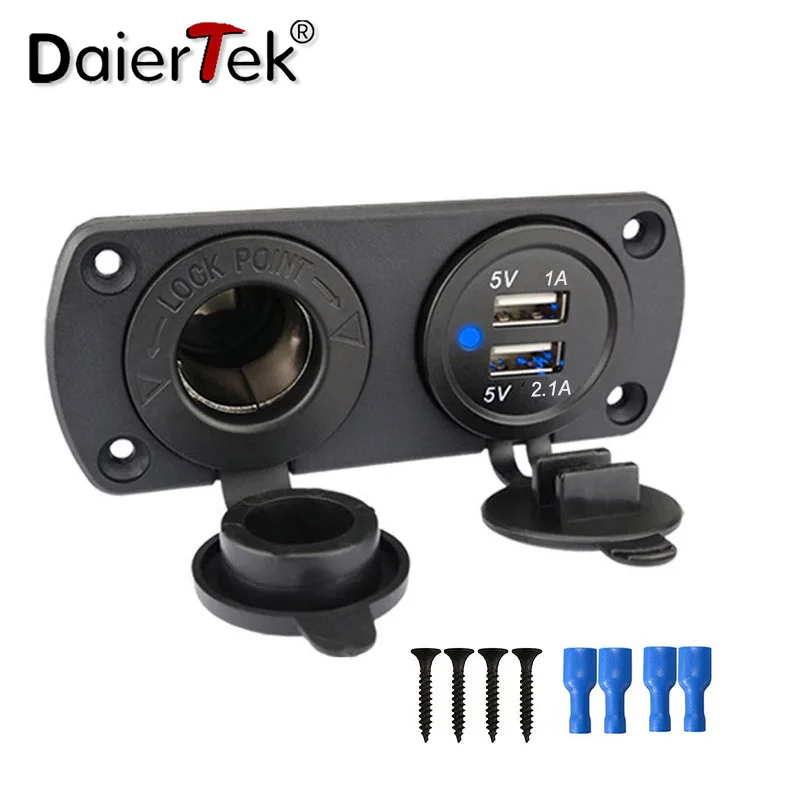 DaierTek 12V 듀얼 USB 자동차 시가 라이터 소켓 분배기 12V 충전기 전원 어댑터 콘센트 액세서리 새로운 도착