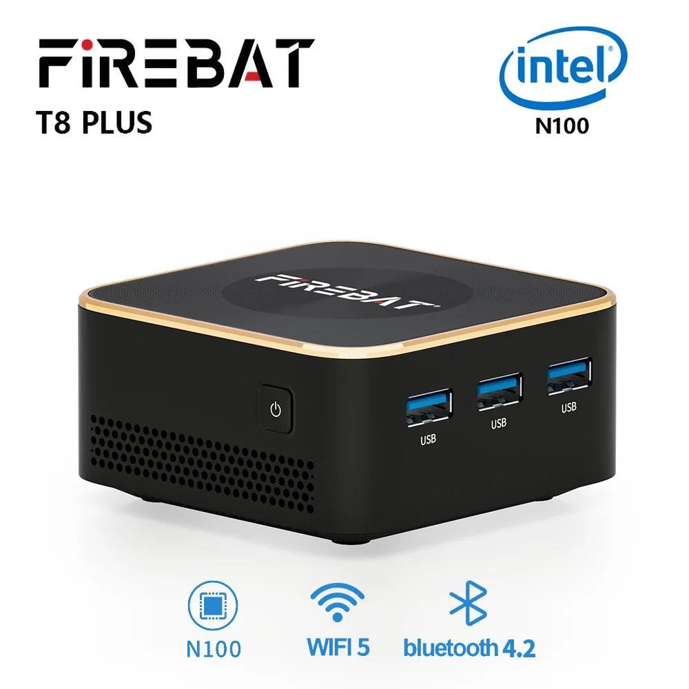 FIREBAT T8 Plus Intel N100 검정색 CPU 미니 PC 데스크탑 컴퓨터 8GB 16GB SSD 256GB 512GB LPDDR5 WiFi5 BT4.2 HDMI RJ45 Minipc
