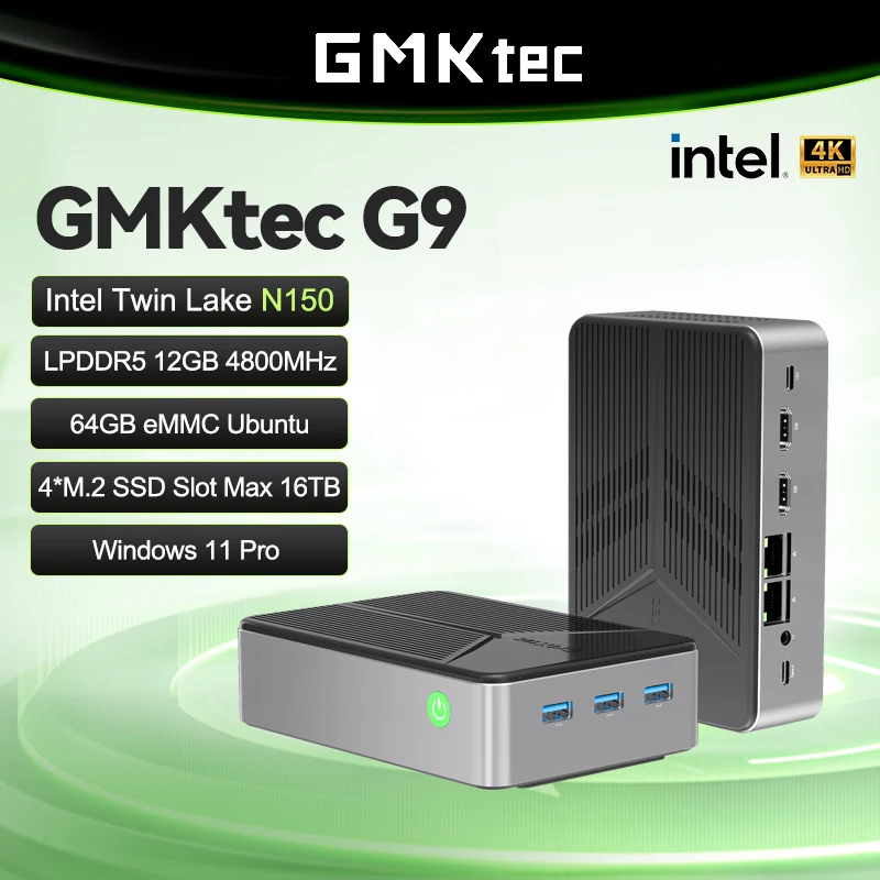 GMKtec Nucbox G9 미니 PC Intel N150 미니 NAS Windows 11 Pro LPDDR5 M.2 2280 SSD WIFI6 BT5.2 듀얼 트리플 스크린 게임용 컴퓨터