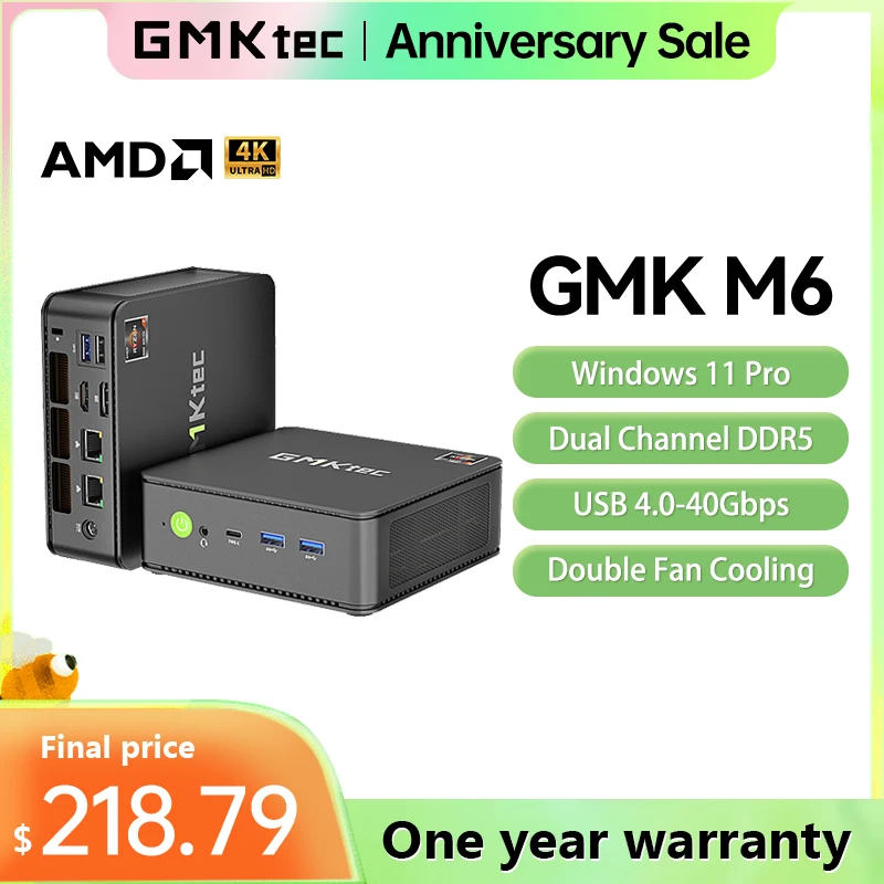 GMKtec 미니 PC M6 AMD Ryzen5 6600H NUCBOX AMD Radeon™윈도우 11 프로 와이파이 6E USBC 4.0