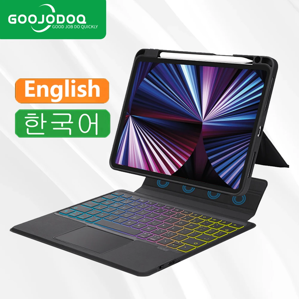 GOOJODOQ 매직 키보드 케이스 iPad Pro 11 2024 Air 5 Air 4 iPad 9 세대 케이스 자기 분리형 RGB 키보드 커버