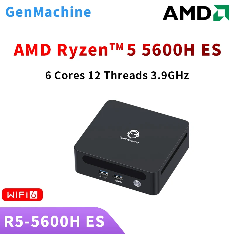 GenMachine AMD Ryzen 5 5600H ES 미니 PC Windows 11 최대 지원 64GB 3200Mhz RAM WIFI6 컴퓨터 게임 pc