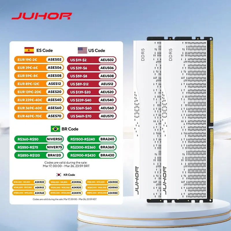 JUHOR DDR5 16GB 4800MHz 5600MHz 6000MHz 6400MHz 6800MHz 7200MHz DDR5 RAM UDIMM 컴퓨터 PC 데스크탑 메모리 Ram DDR5