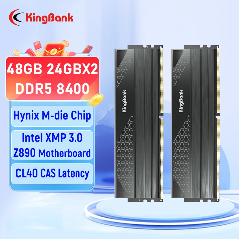 KingBank DDR5 메모리 램 24GBx2 48gb 8400MHz UDIMM 메모리 데스크탑 메모리 하이닉스 M-다이 CL40 XMP 3.0 검정색