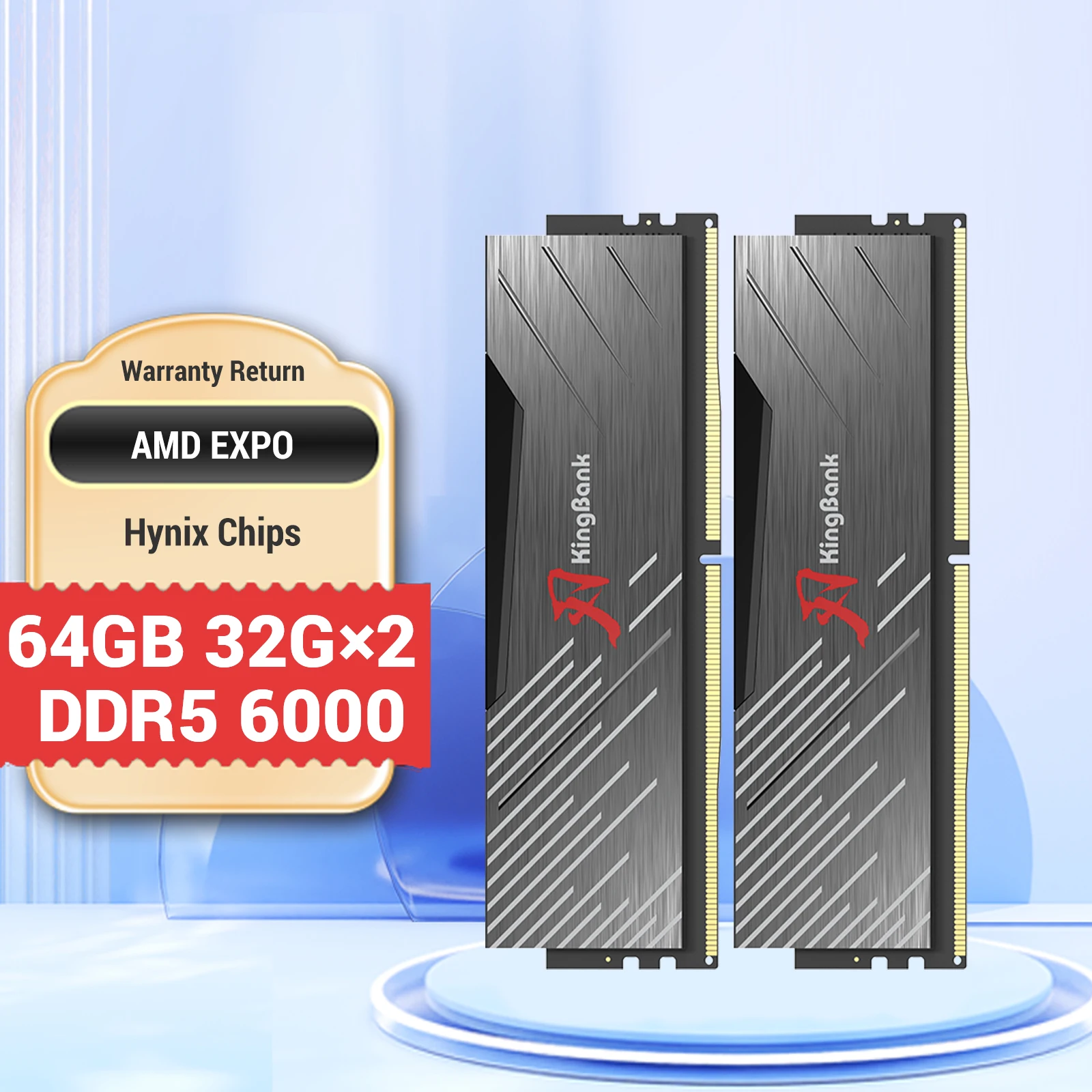 KingBank 데스크탑 하이닉스 M 다이 XMP 3.0 AMD EXPO용 블랙 DDR5 64GB 6000MHz CL36 RAM PC