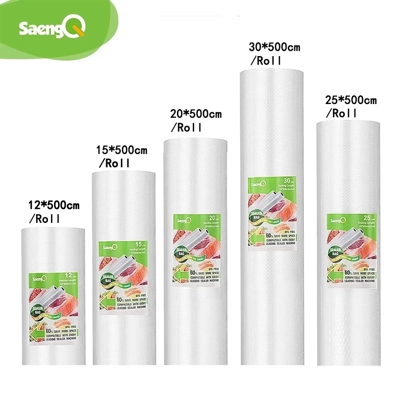 saengQ 식품용 진공 가방 진공 실러 식품 신선한 장기 보관 12+15+20+25+30cm*500cm 진공 포장기용 롤/로트 가방