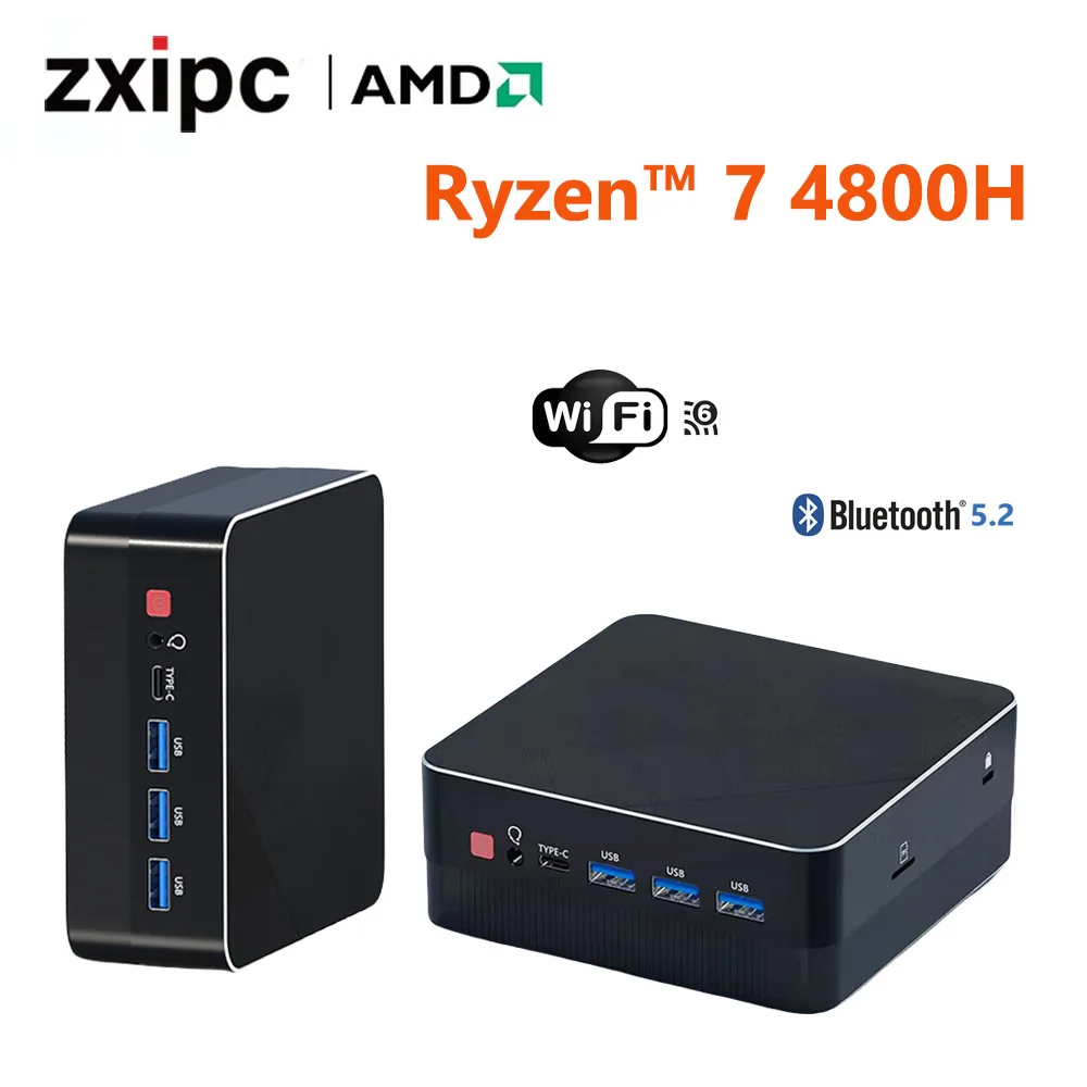 미니 PC 컴퓨터 게임 AMD Ryzen7 4800H 5800H 4500U 7530U 포켓 듀얼 HDMI LAN WIFI6 BT5.2 NUC 사무실 책상 컴퓨터 DDR4 NVMe